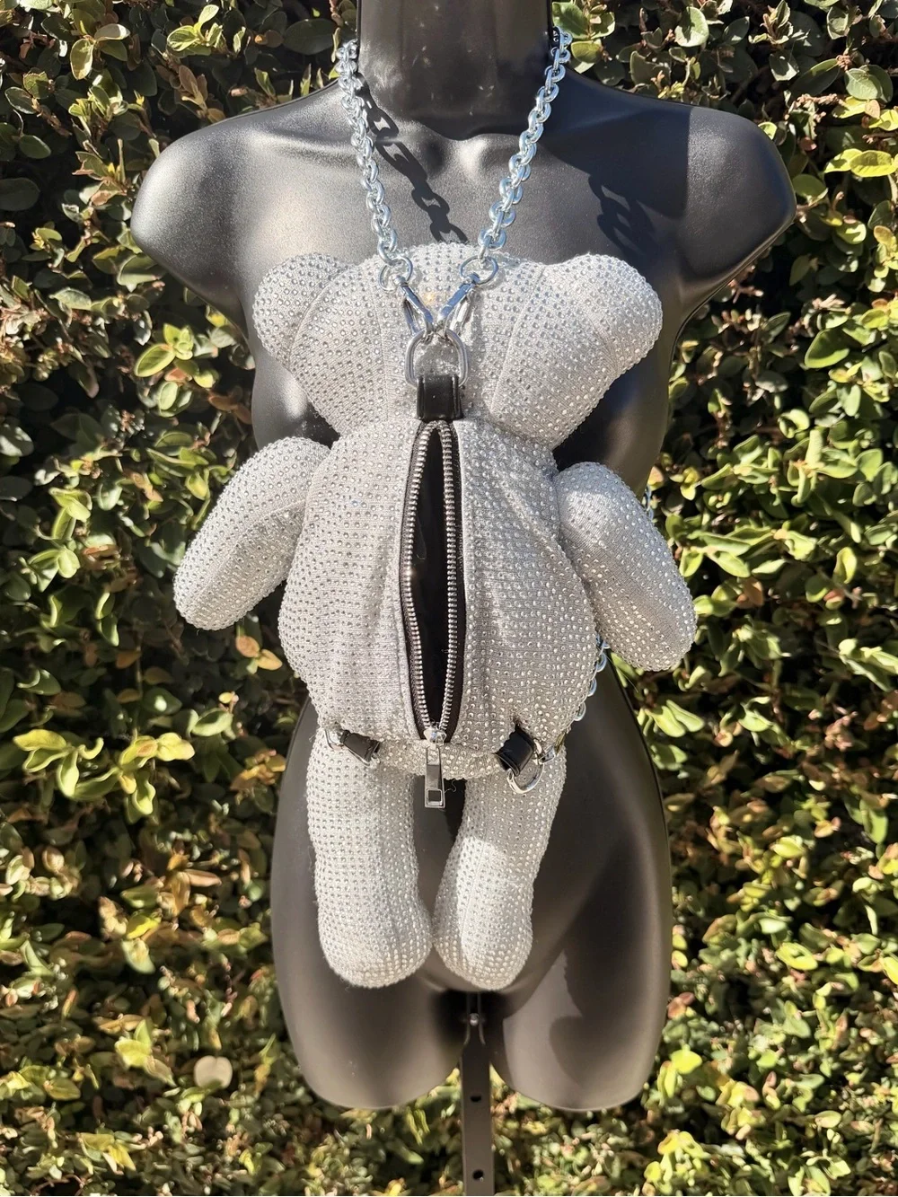 Silver Rhinestone Bling Tormented Teddy Backpack - Dolls Kill